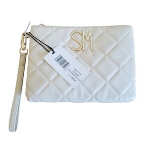 Steve Madden Diamond Quilt Pouch Wristlet Ivory NWT